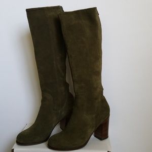 SKINNY CALF Knee High Suede Boot - Loden Green 7.5